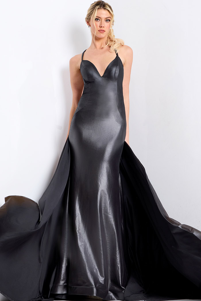 black spaghetti strap dress with back overlay 48291