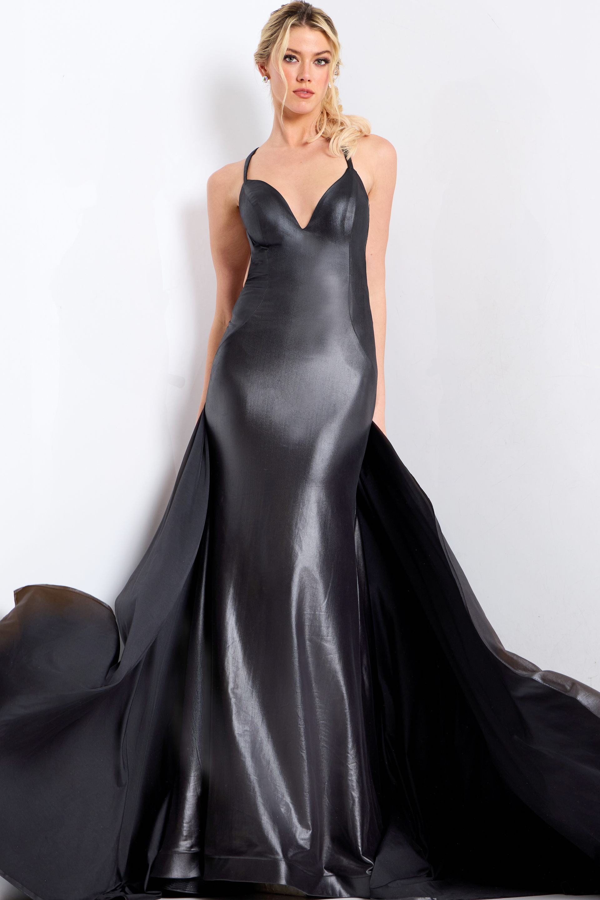 black spaghetti strap dress with back overlay 48291