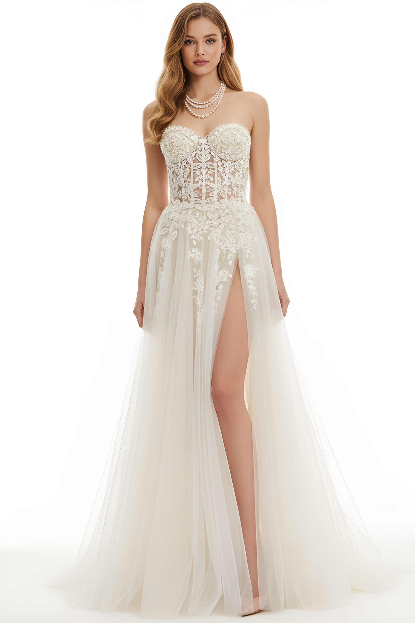 sweetheart neckline high slit dress 06610