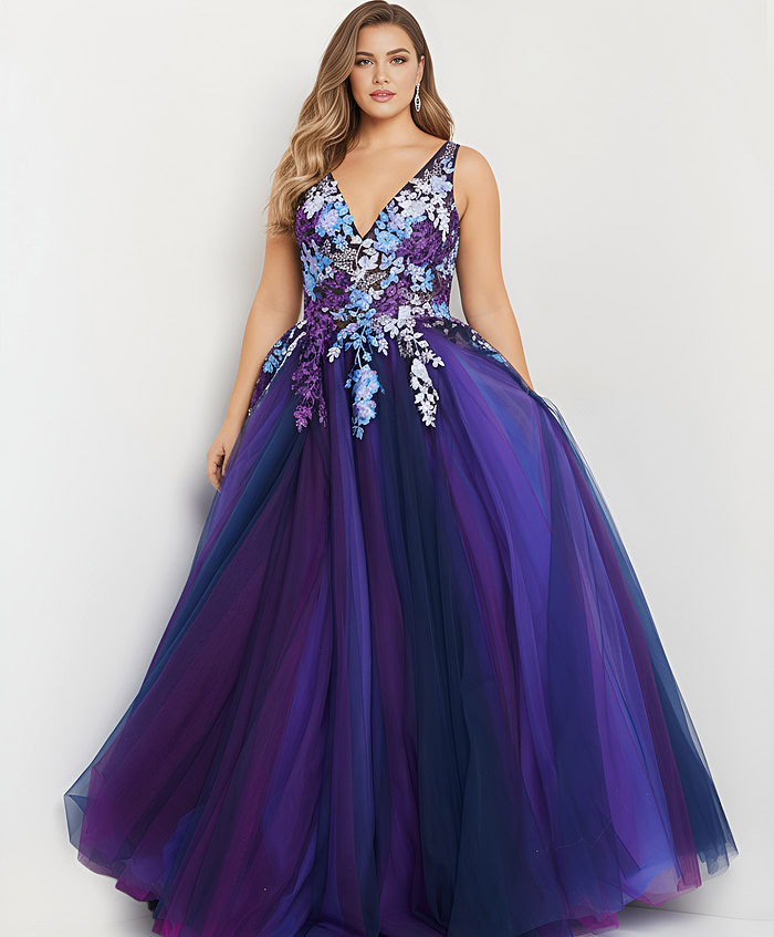 v neckline floral ball gown 06807