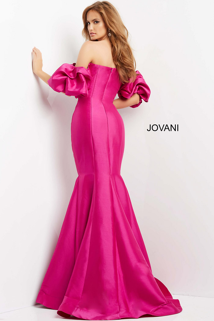 Back view of Jovani 09031 showing off-the-shoulder design and mermaid silhouette.
