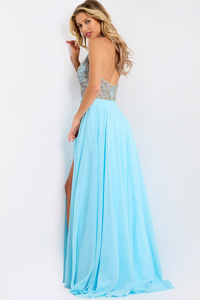 Halter evening gown with embellished bodice 48300