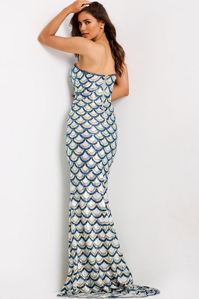 Shimmer strapless evening dress 49260