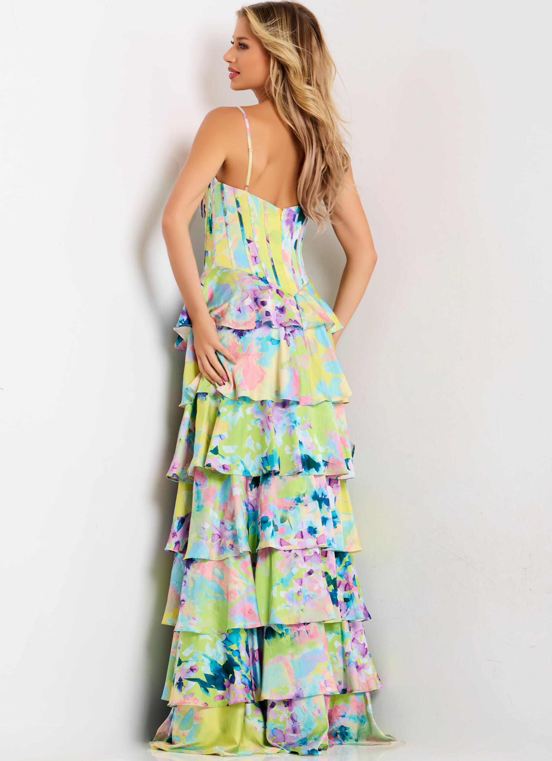 Multicolor Tiered Corset Prom Dress