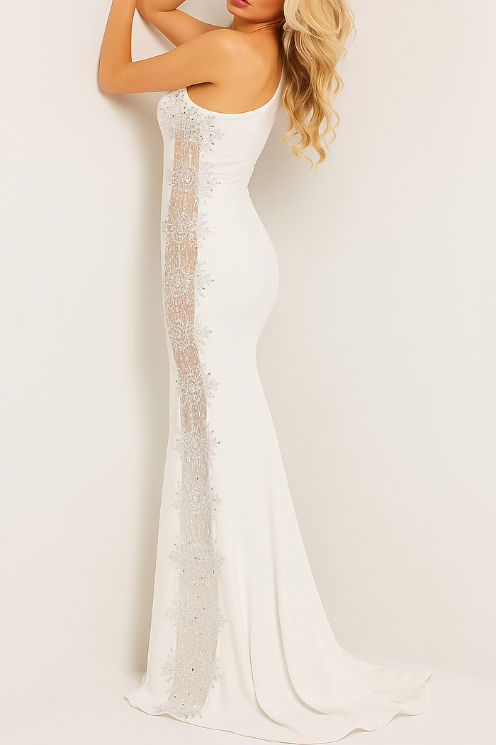 ivory one shoulder beaded dress 22500