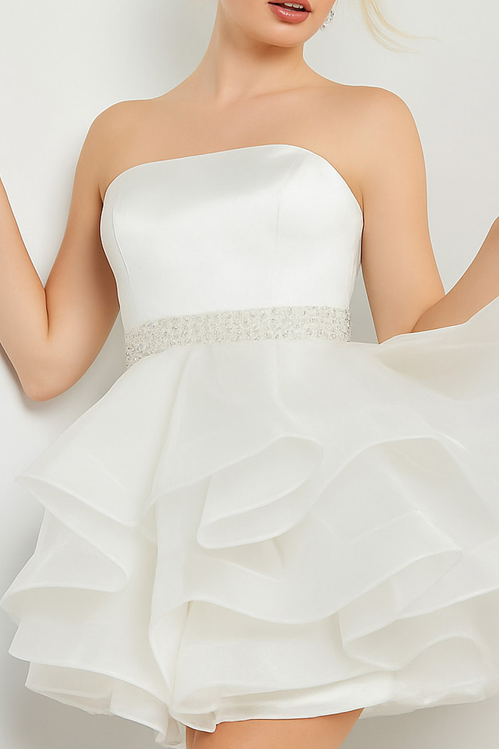 ivory fit and flare dress with ruffles