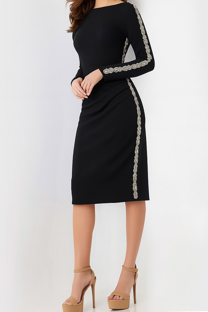 long sleeve fitted black dress 24192