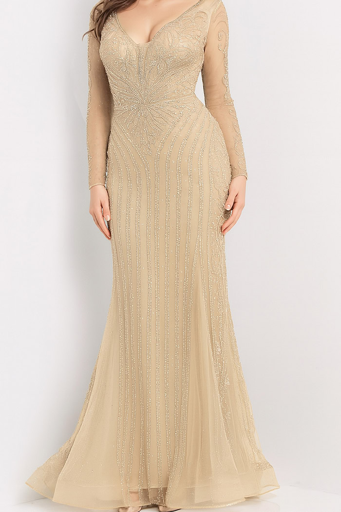 long sleeve beige dress 24236