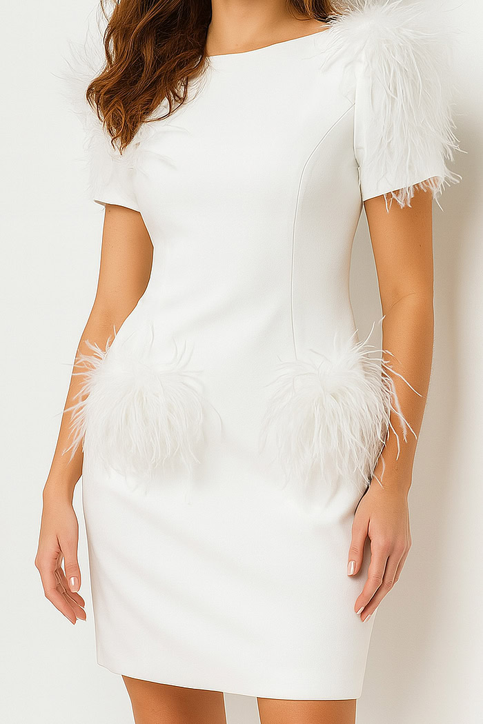24558 short high neck white dress