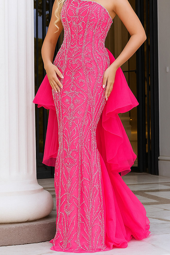 24565 fuchsia embellished dress