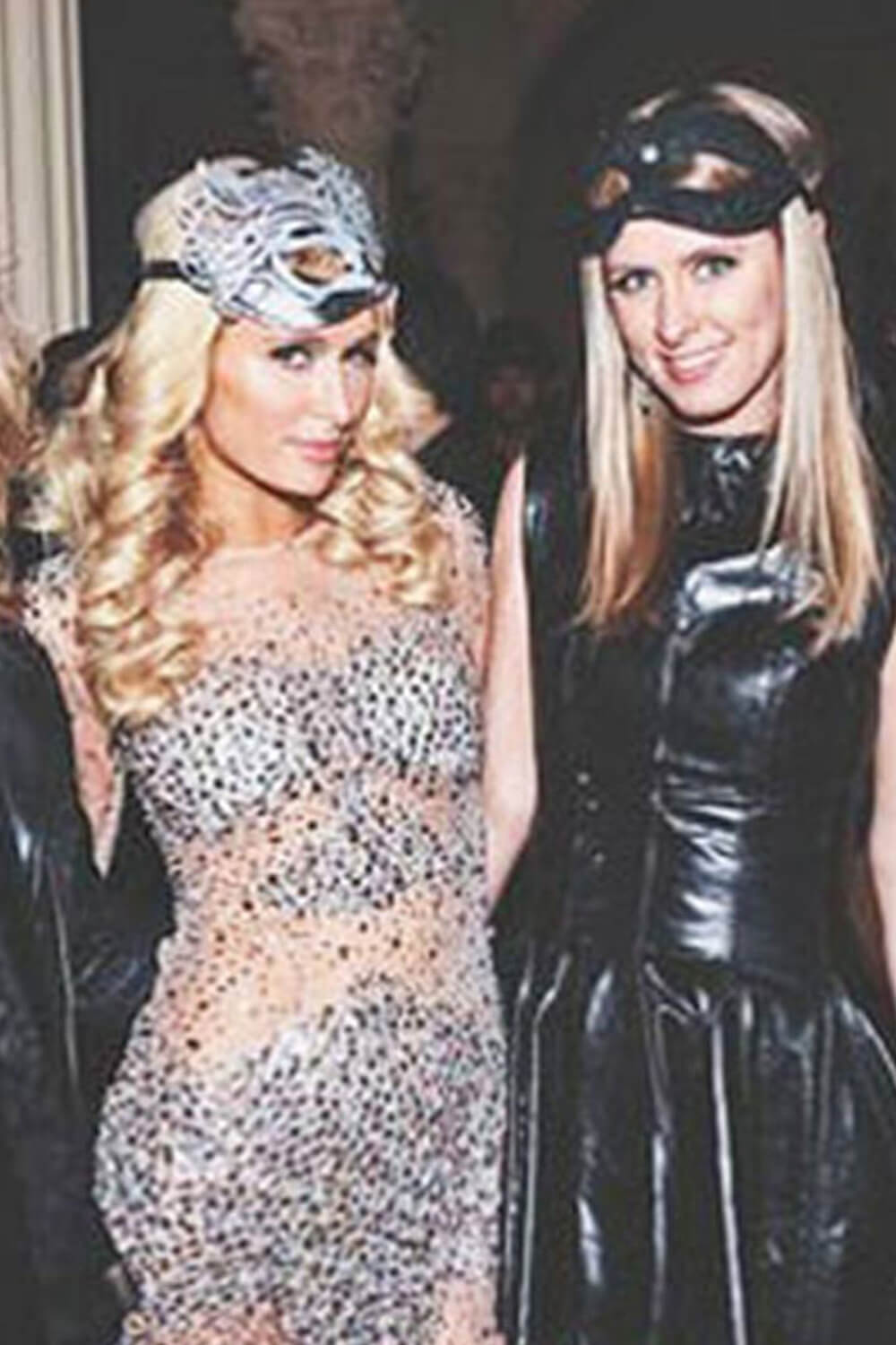 Models wearing Jovani 7757 nude dress with sequins, group view