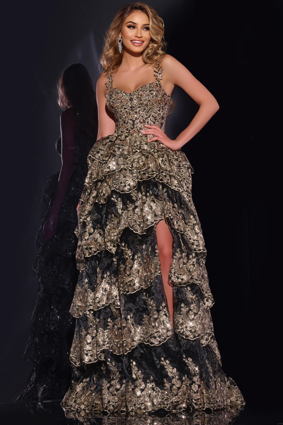Jovani 37630 dress with sweetheart neckline and lavish sequins