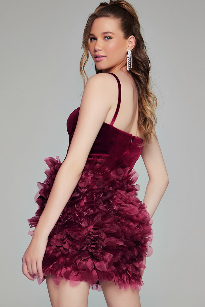 Model wearing Black Strapless Velvet Short Dress 38495