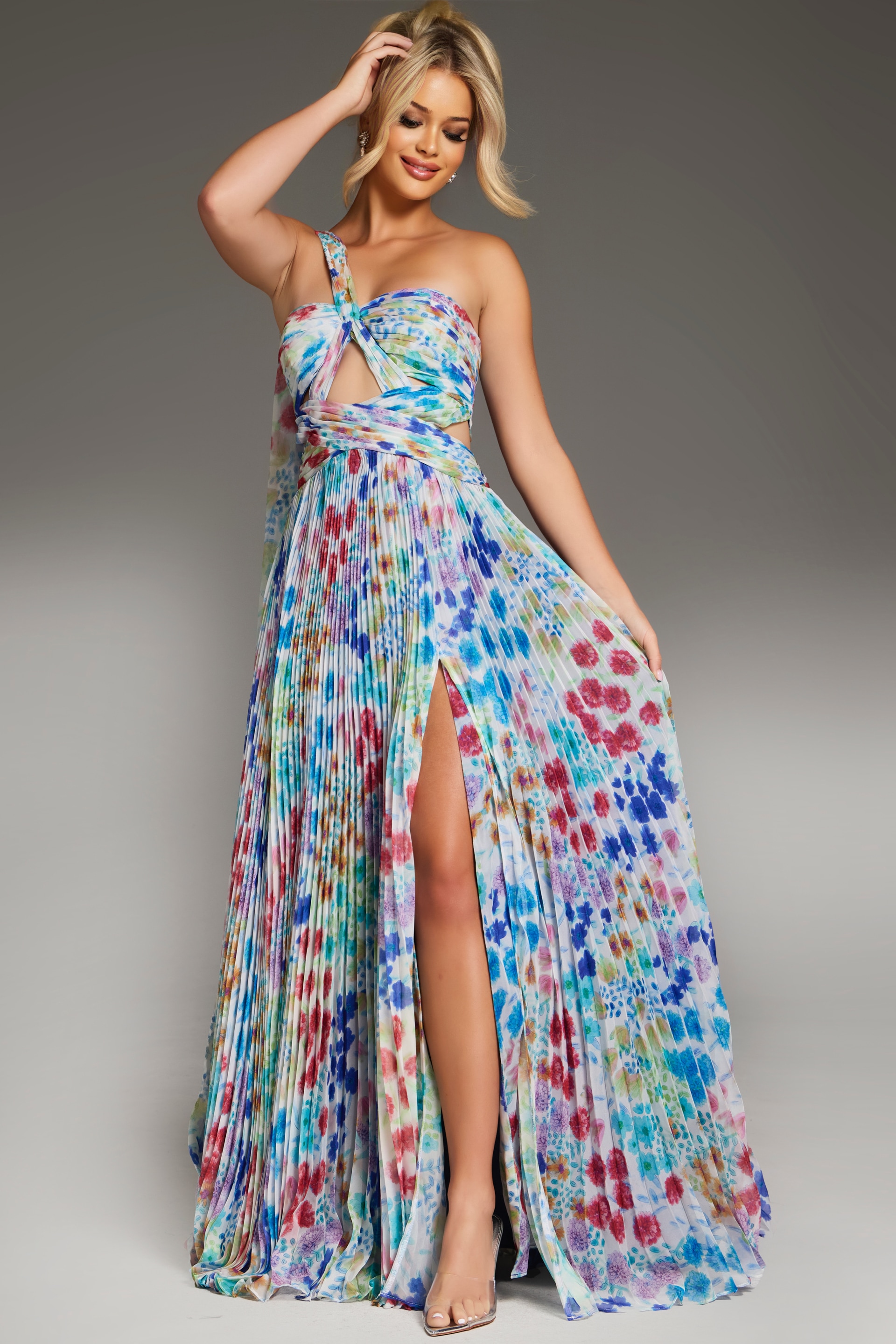 Model wearing Jovani 38689 elegant back view