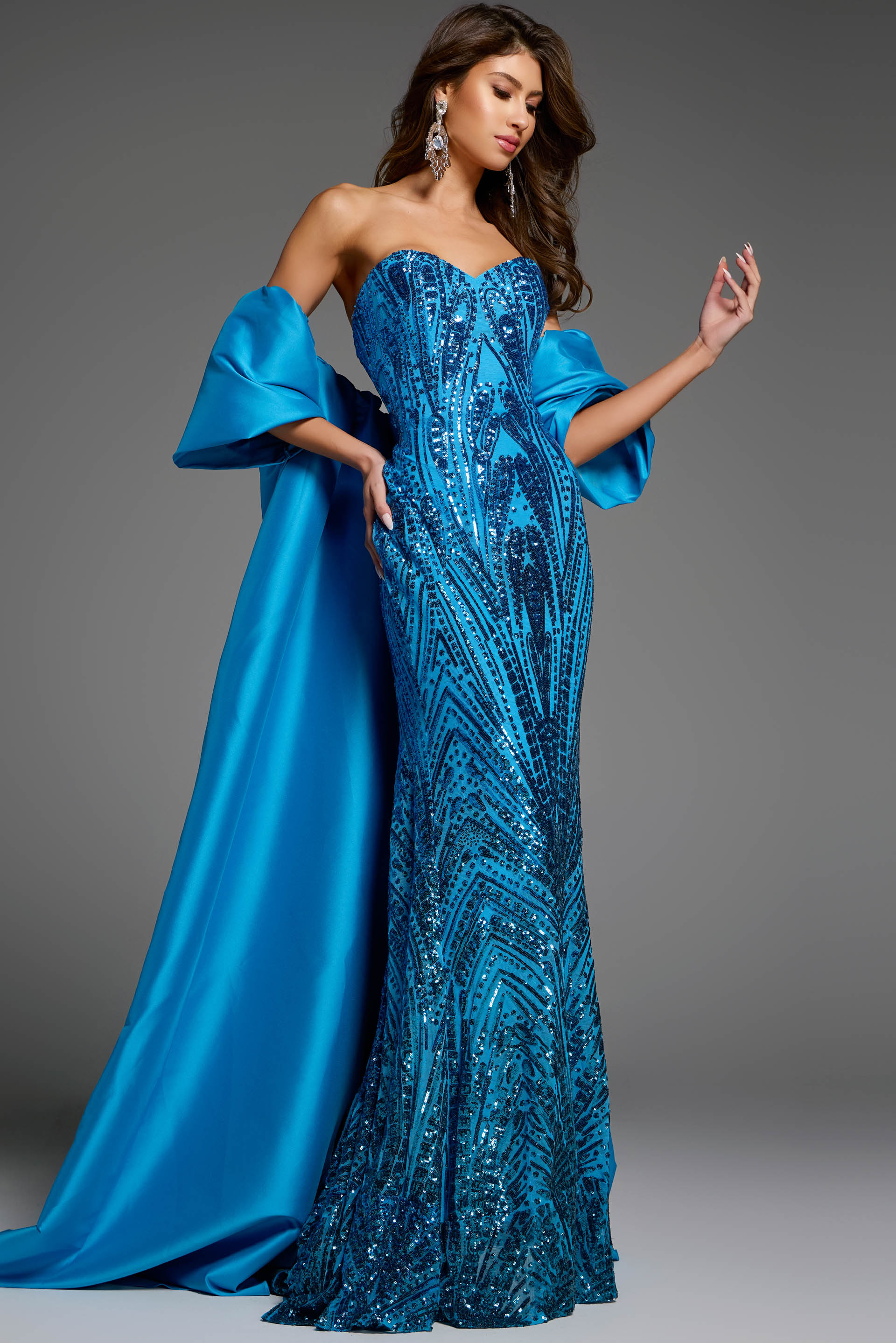 Strapless Sequin Gown With Matching Cape 38746 - Image 7
