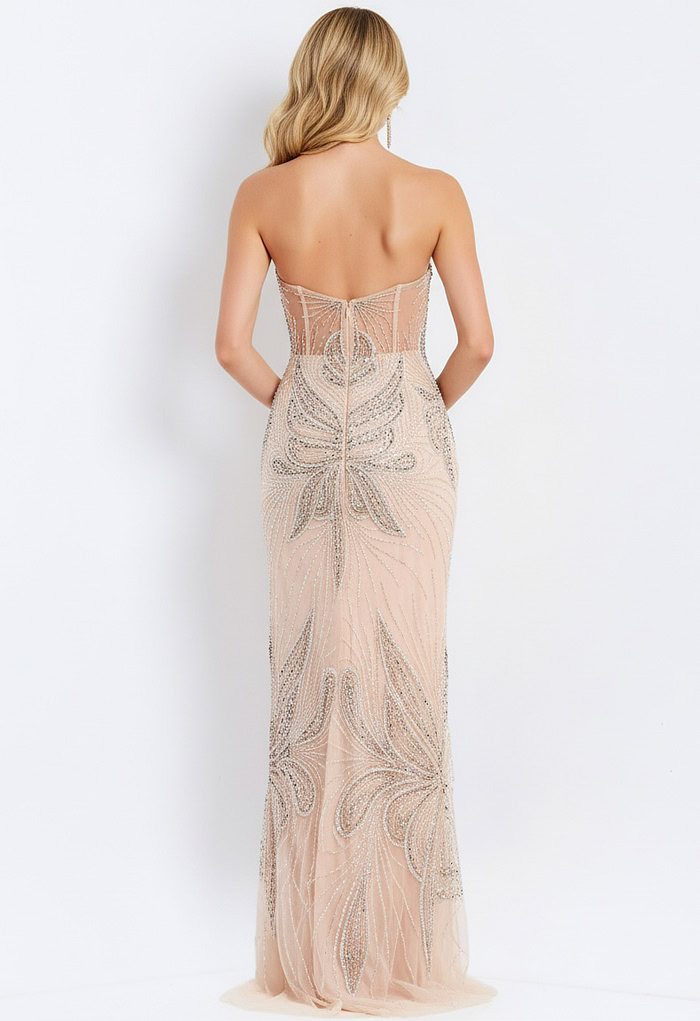 Strapless Beaded Gown with Sheer Bodice 38812