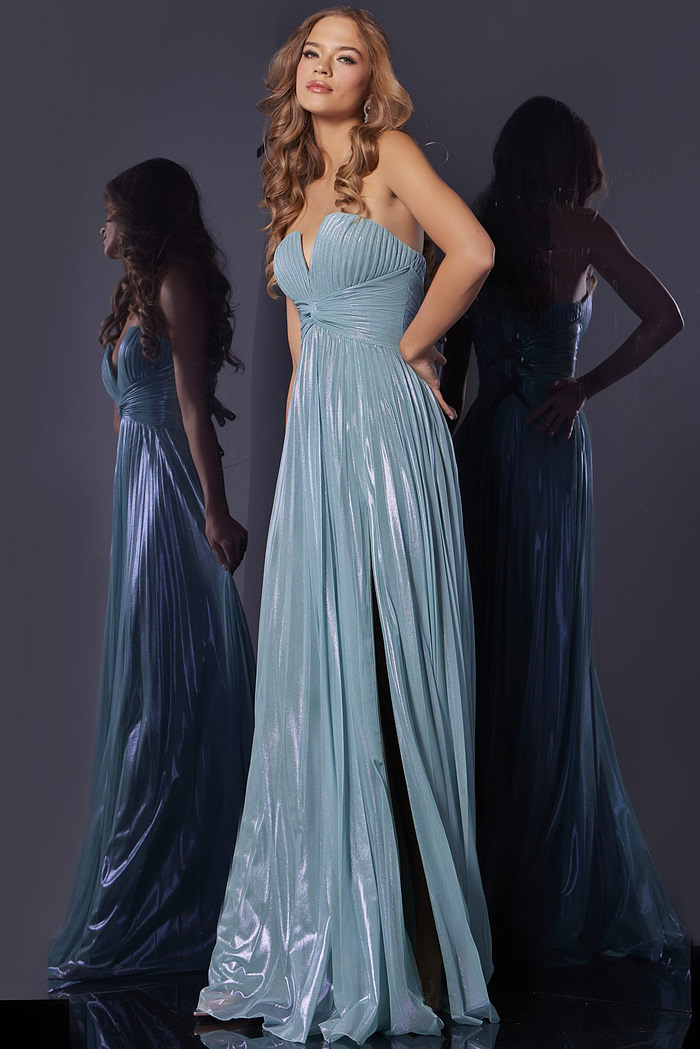 Shiny turquoise floor length dress 39023