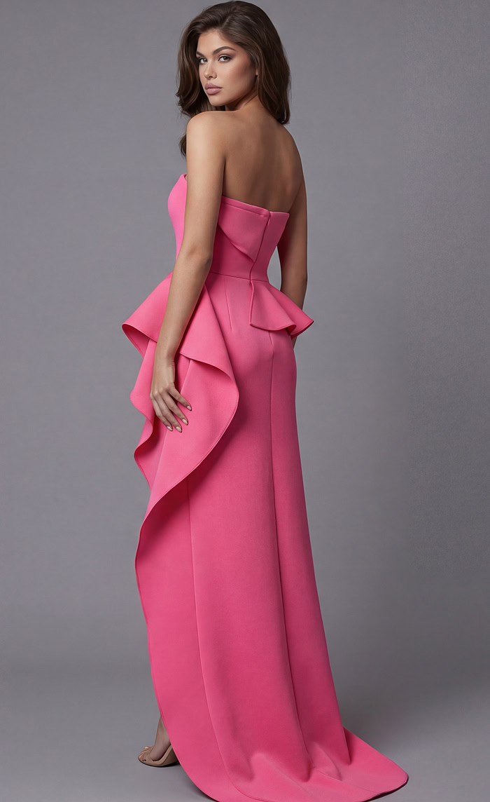 Strapless Peplum Gown With Sculpted Ruffle Detail