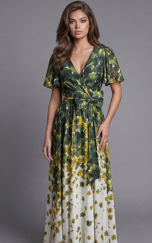 multi color v neckline evening dress 39813