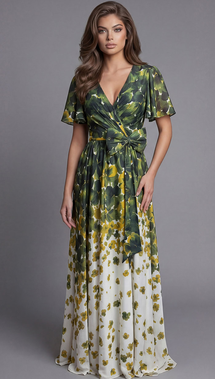 multi color v neckline evening dress 39813