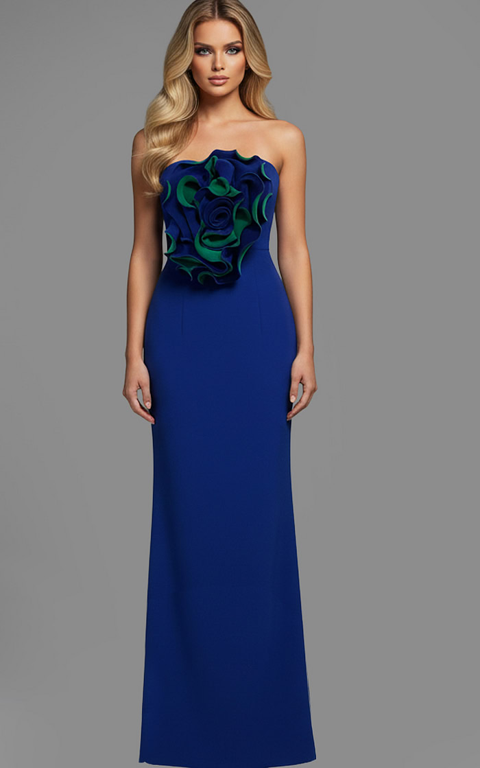 strapless blue fitted dress 40214