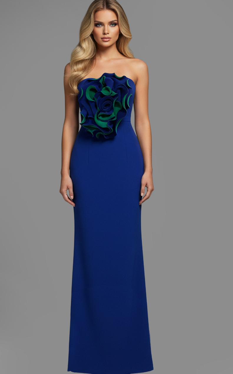 strapless blue fitted dress 40214