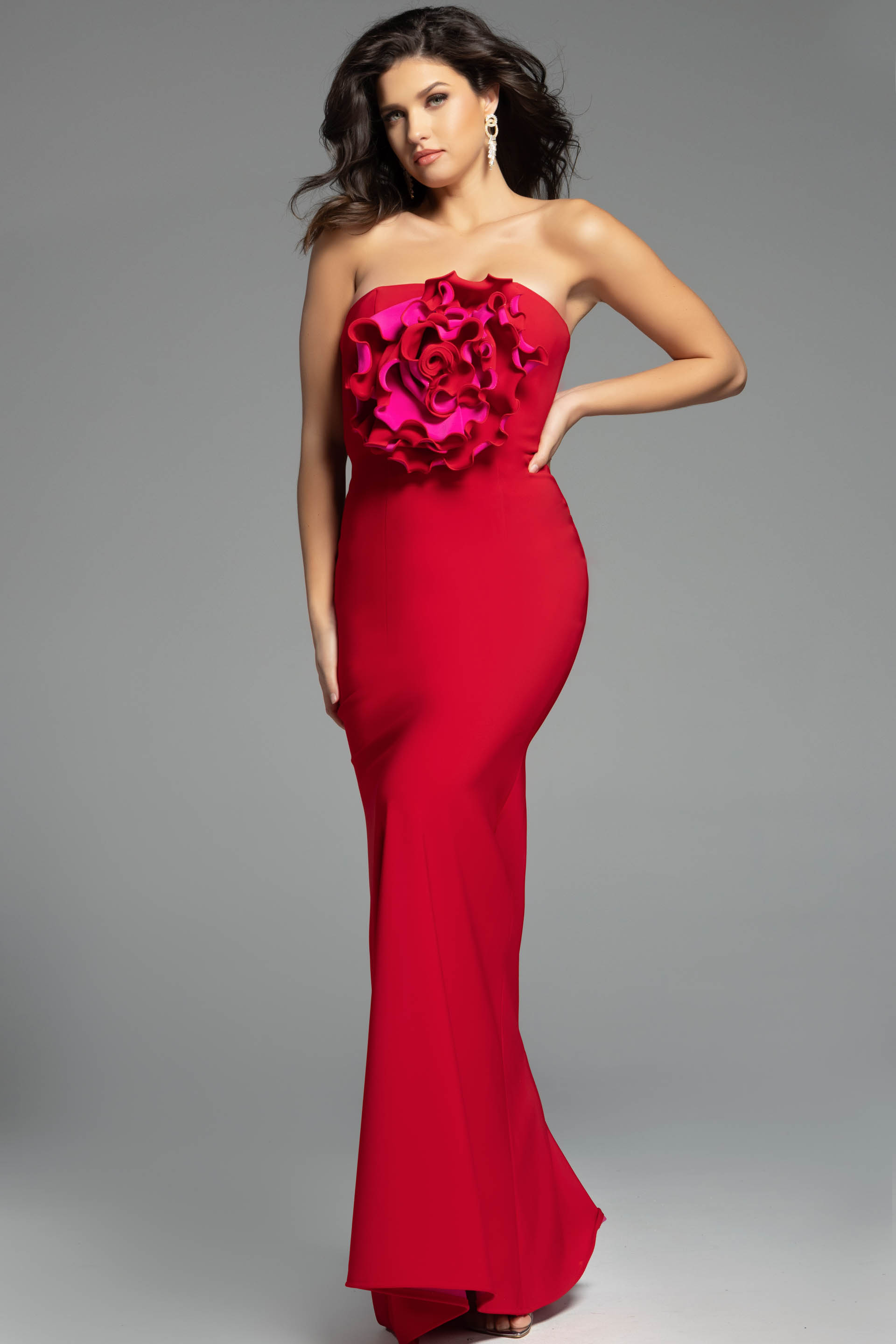 red jersey dress with rosette details 40214