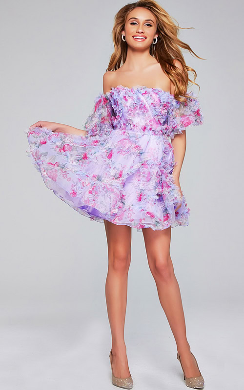 model wearing 40330 lilac mini dress front view