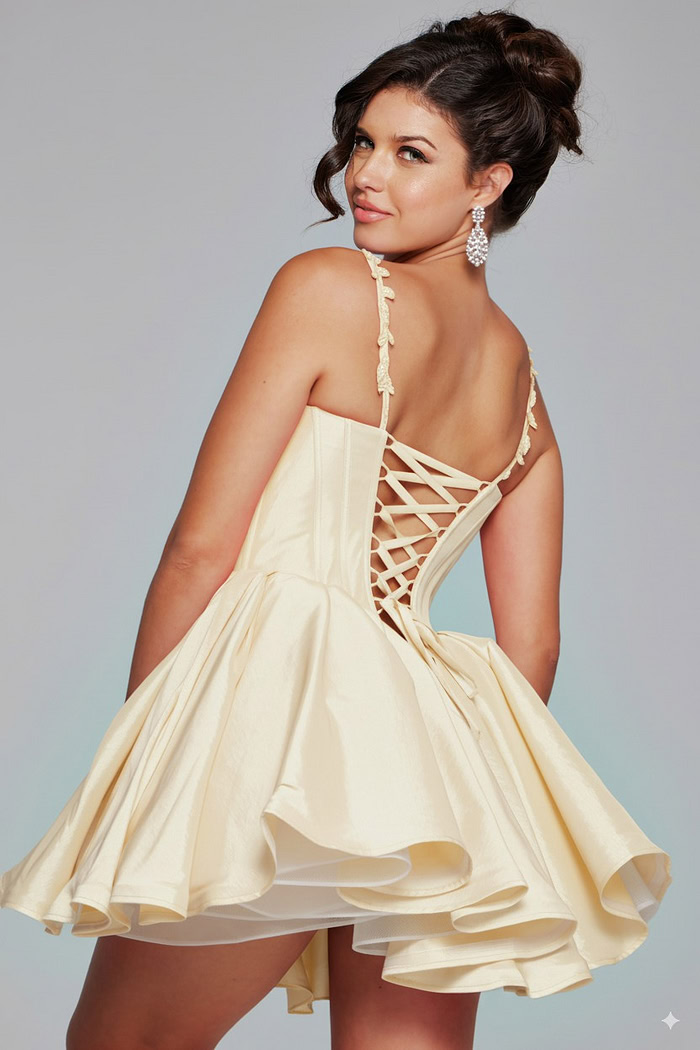 ivory puffy short dress with lace back up 40379