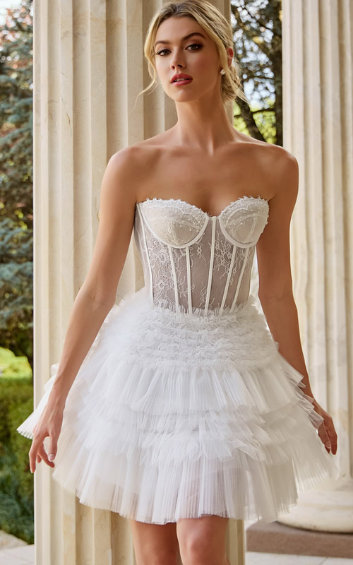 Strapless Corset Lace Dress with Tiered Skirt 40580
