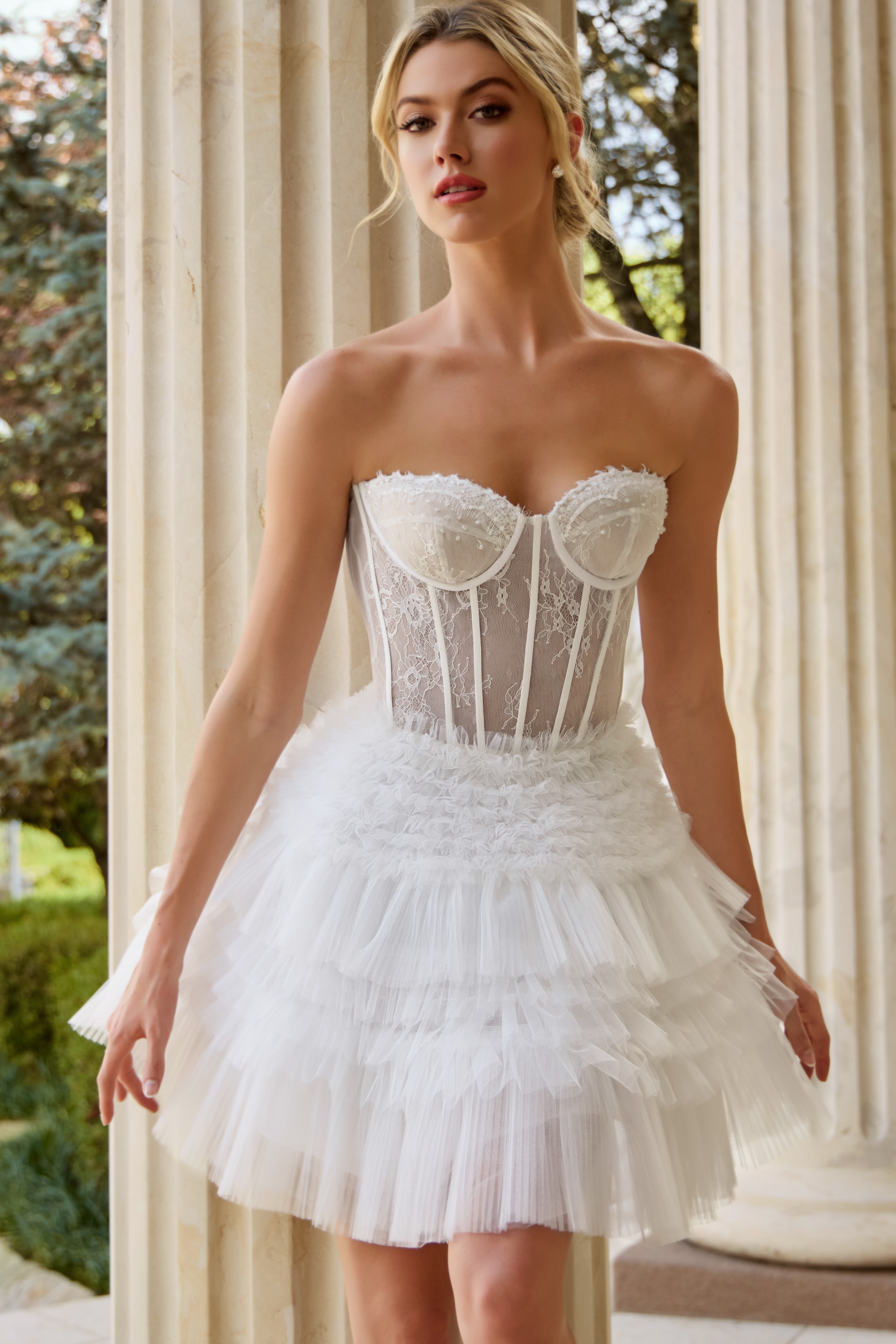 Strapless Corset Lace Dress with Tiered Skirt 40580 - Image 1