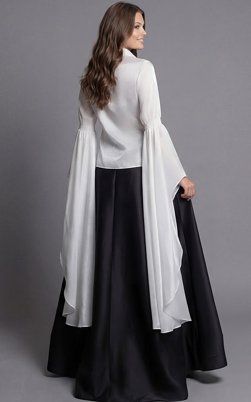 Beaded Illusion V Neck Feather Hem Gown