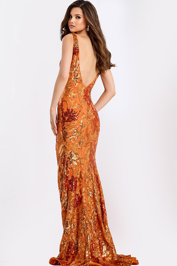 Open Back Sequin Prom Gown