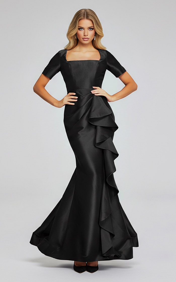 black ruffled short sleeves dress 41128