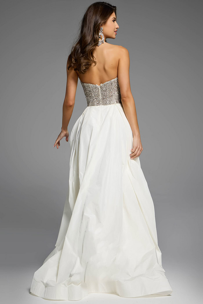 Back View of Glittering Strapless Ballgown with Dramatic Train
