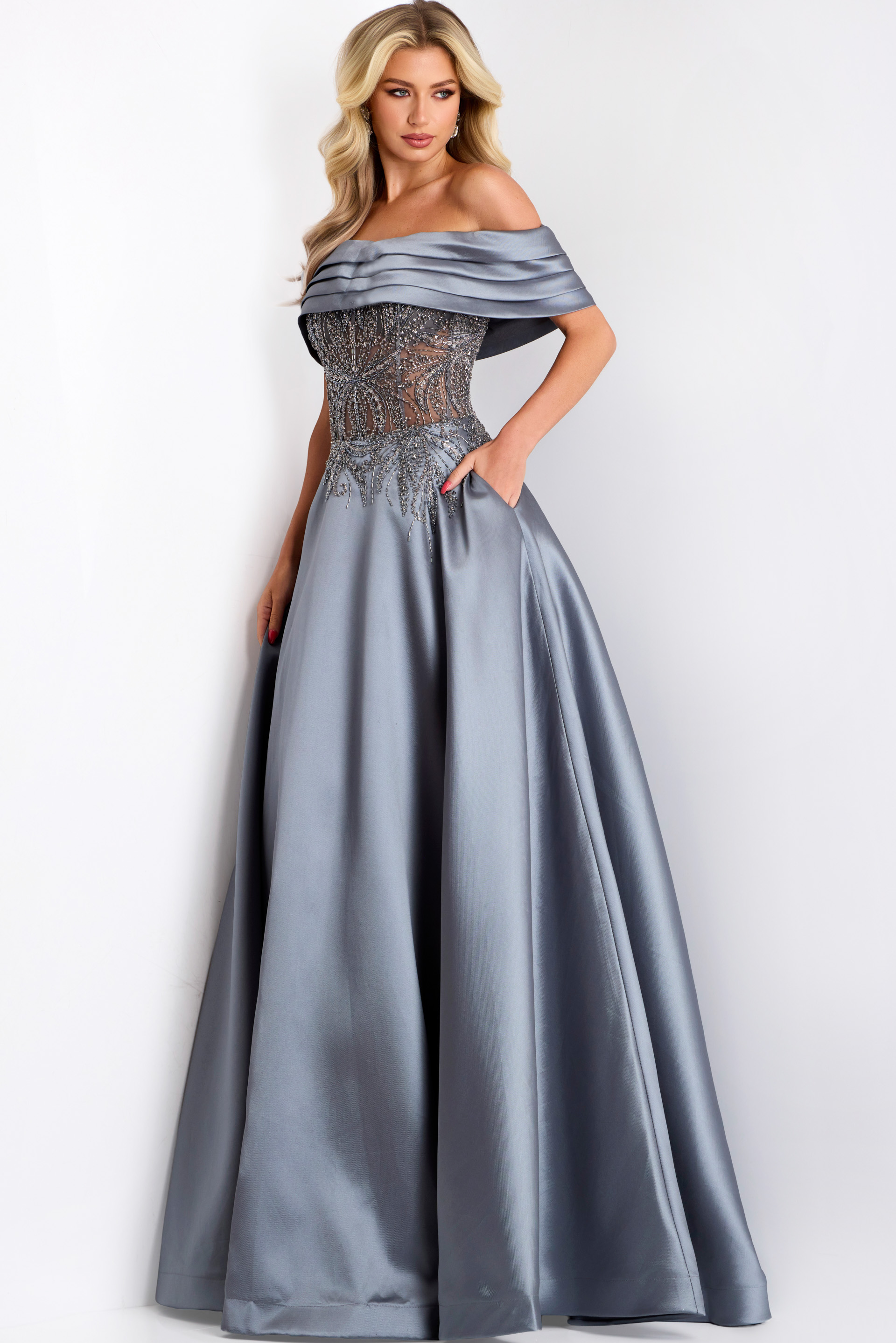 Off-the-Shoulder A-Line Gown with Sheer Beaded Bodice 41198 - Image 6