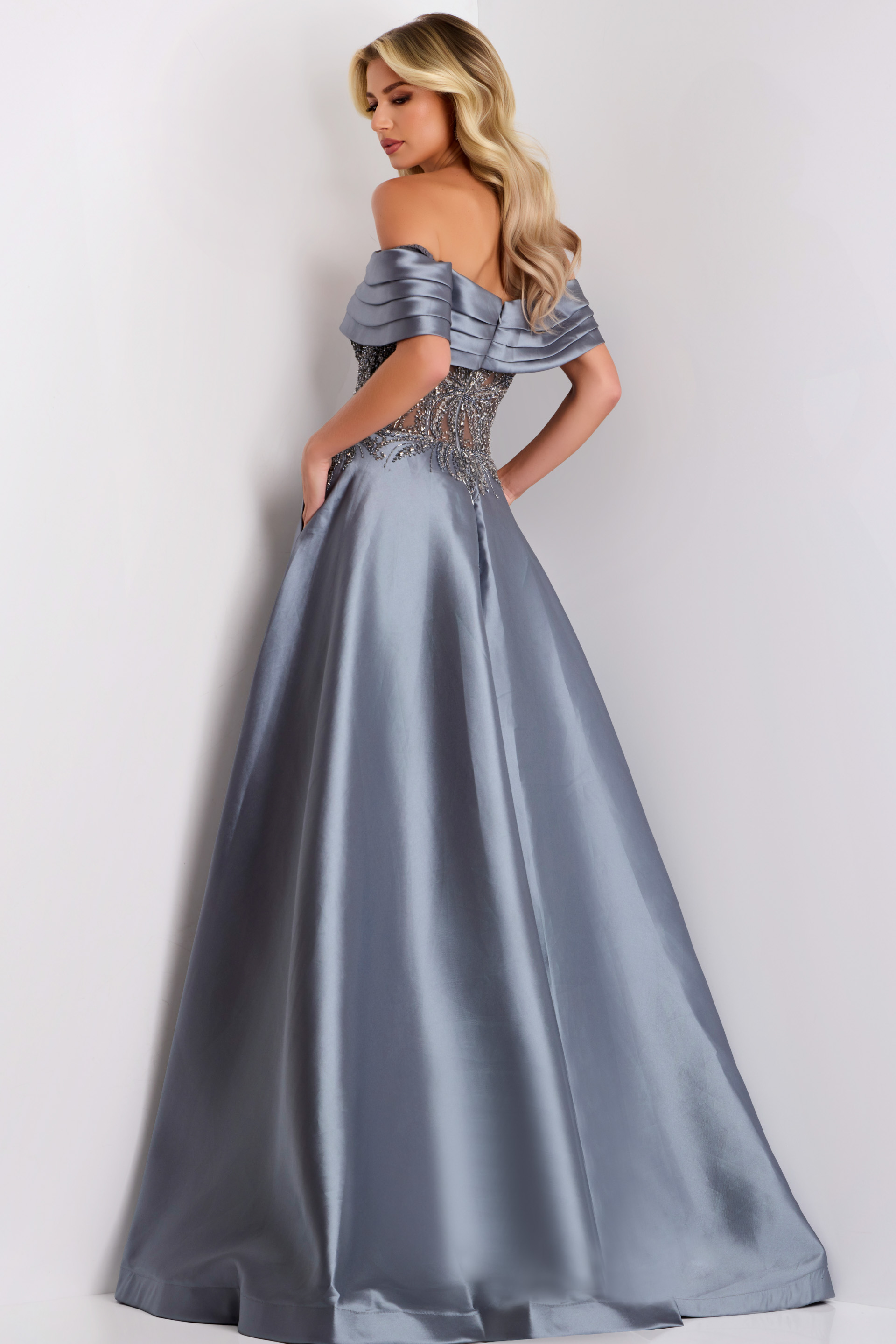 Off-the-Shoulder A-Line Gown with Sheer Beaded Bodice 41198 - Image 8
