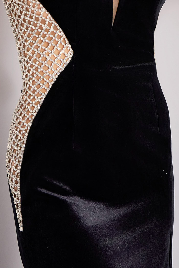 black vevlet fabric and nude beaded fabric for style 42001