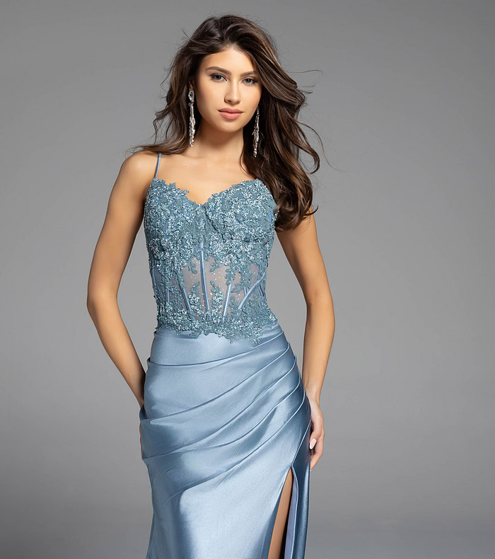 corset bodice with beads and satin skirt dress 42259