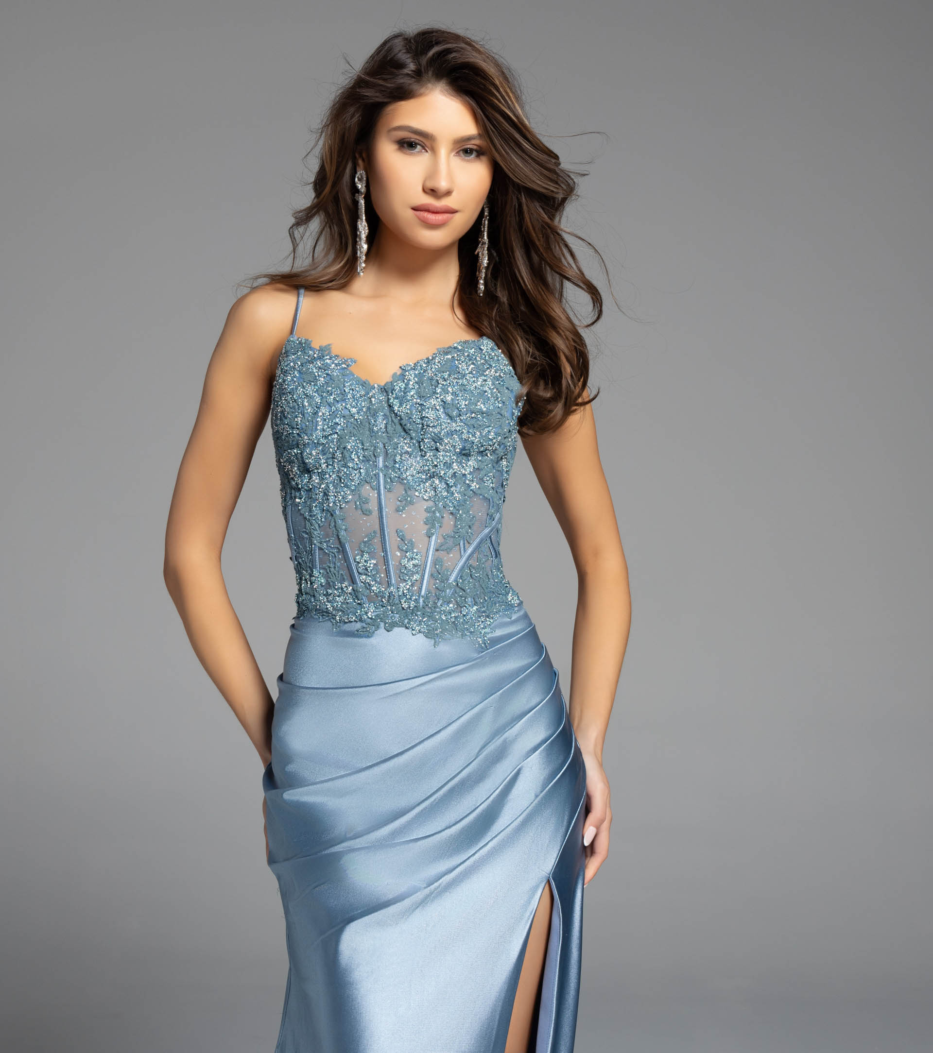 corset bodice with beads and satin skirt dress 42259