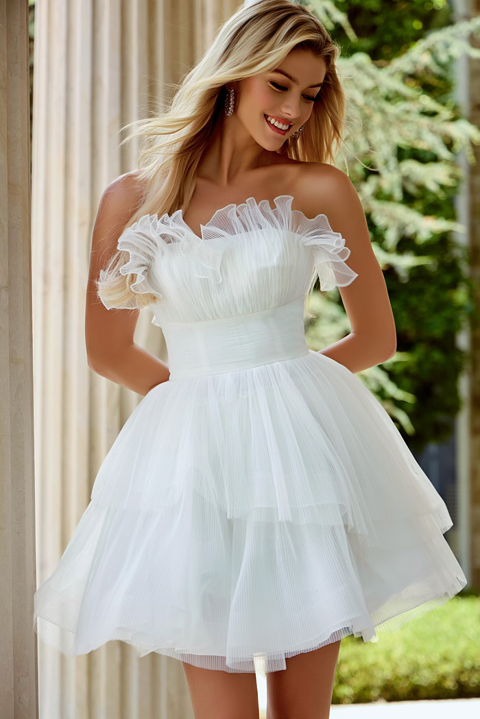 Tulle Mini Dress with Ruffled Bodice 42340
