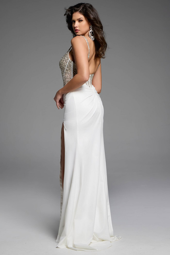 white backless embellished dress 42343