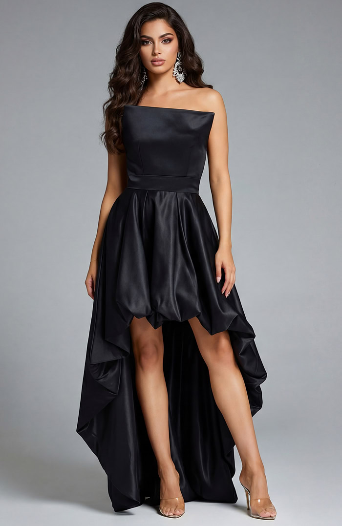 black high low strapless dress 42357