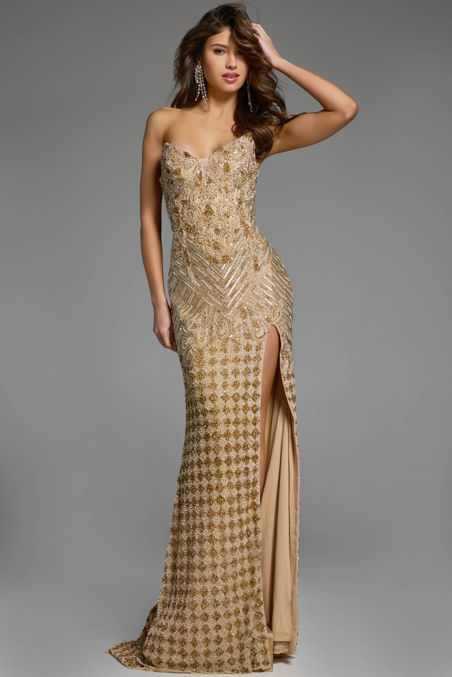 strapless high slit fitted dress 42412