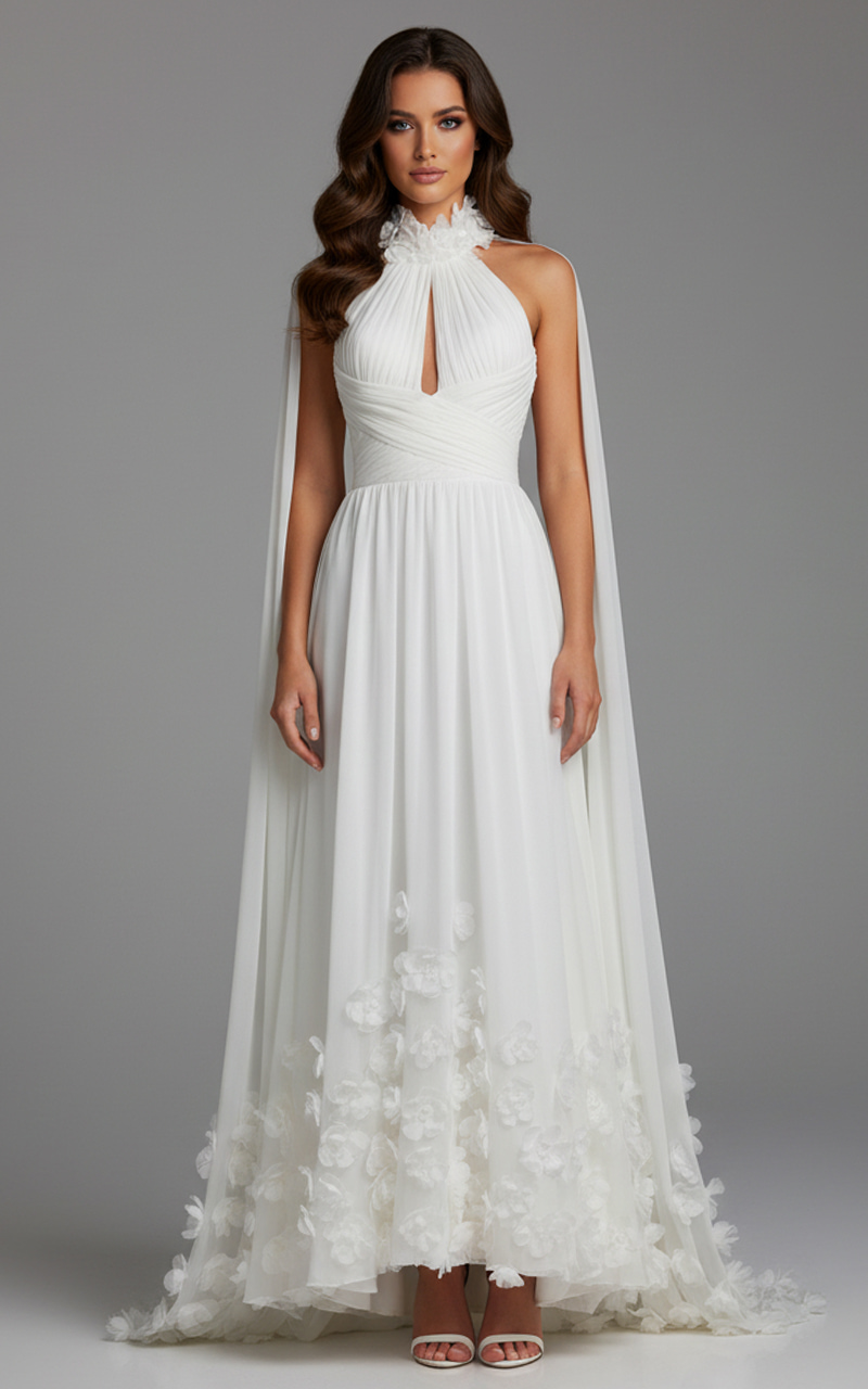 white halter neckline dress 42861
