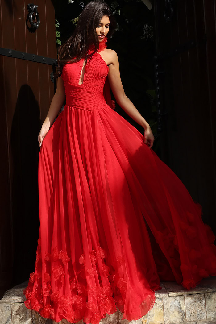 red halter neck flowy couture dress 42861