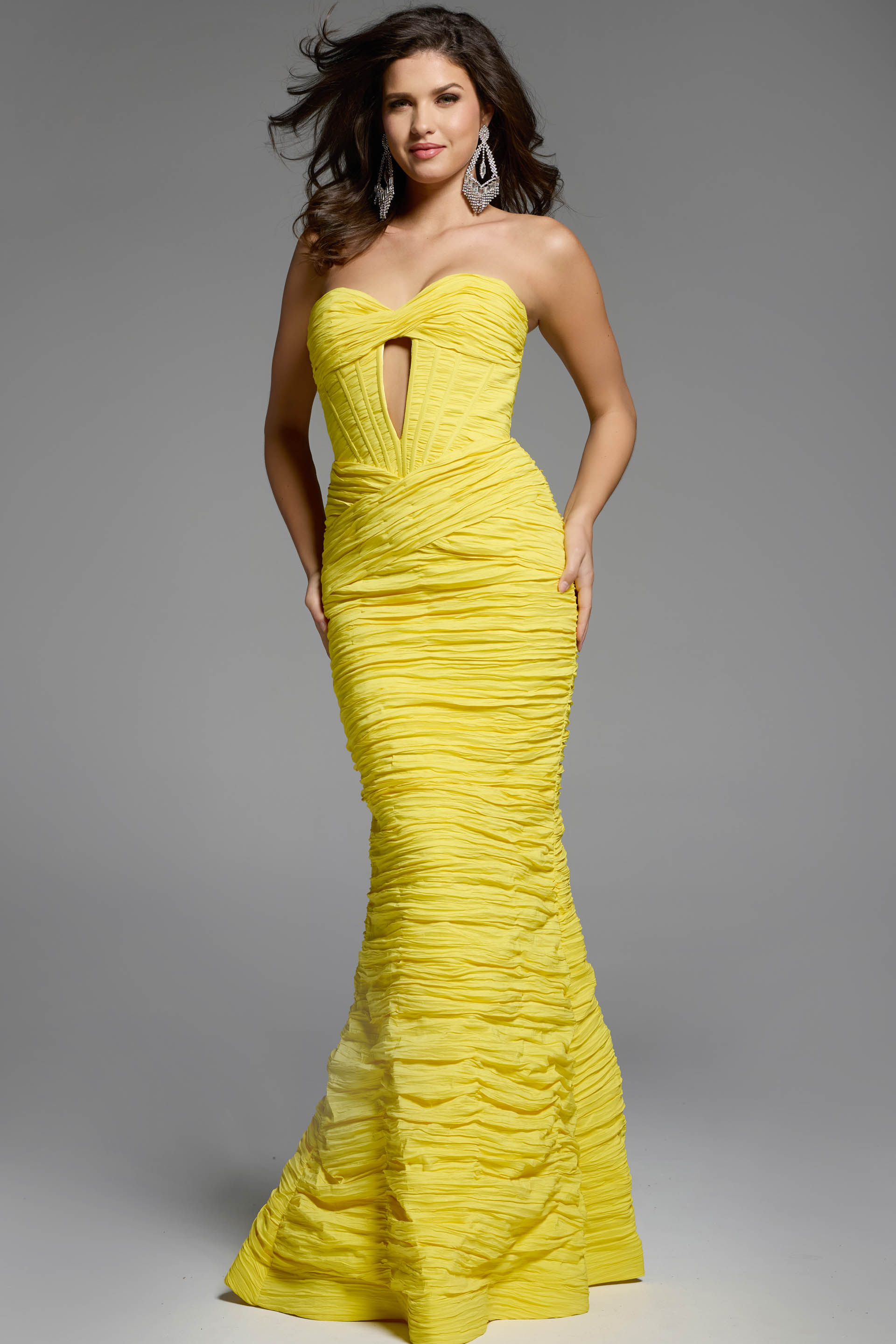 yellow pleated sheath dress 43422