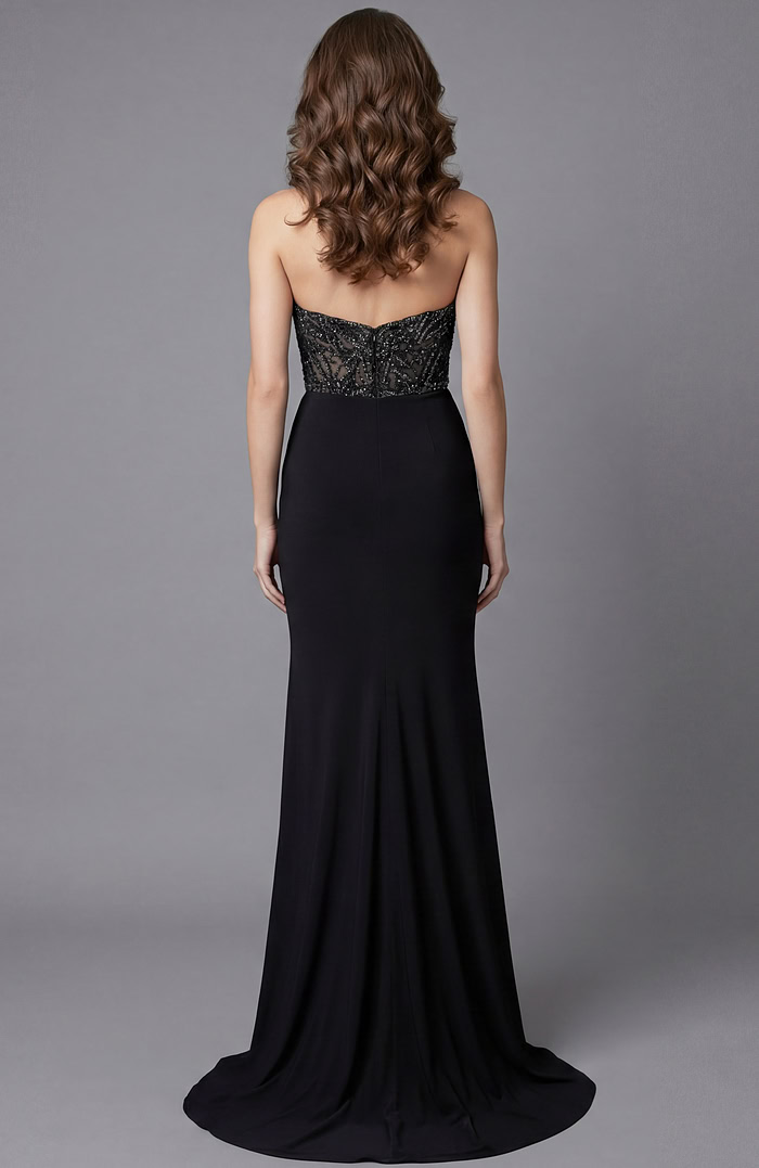 back of corset bodice beaded black dress 43589