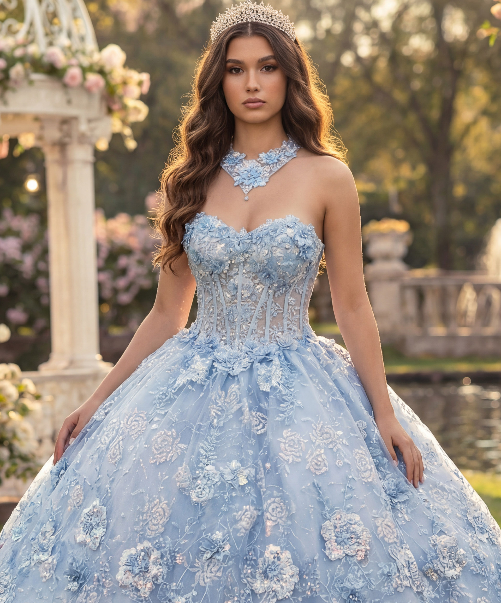 Light blue floral ball gown