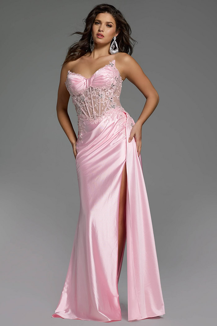 pink corset bodice high slit dress 43848